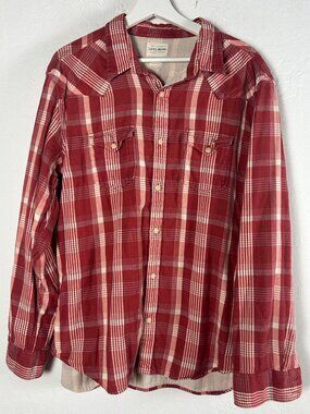 Lucky Brand Mens Red Plaid Western Button-Up Shirt Size XL Long Sleeve Pockets